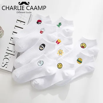 

5Pieces/lot Spring Summer New Women Socks Cute Embroidery Girls Ladies Cartoon Smile Hamburger Fries Cactus Fresh Boat Sock S215