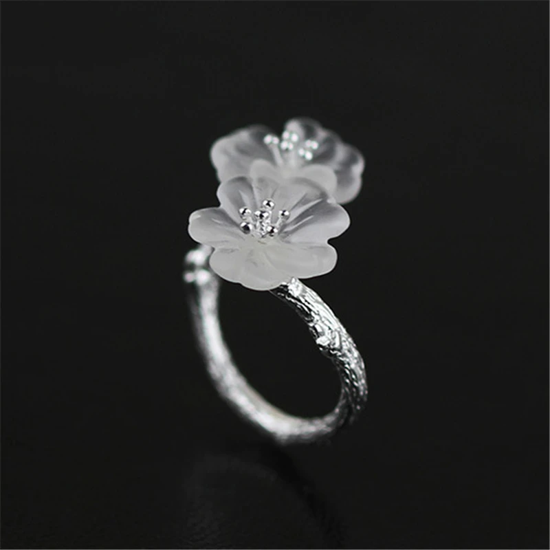Lotus Fun Real 925 Sterling Silver Ring Natural Crystal Handmade Designer Fine Jewelry Flower in the Rain Rings for Women