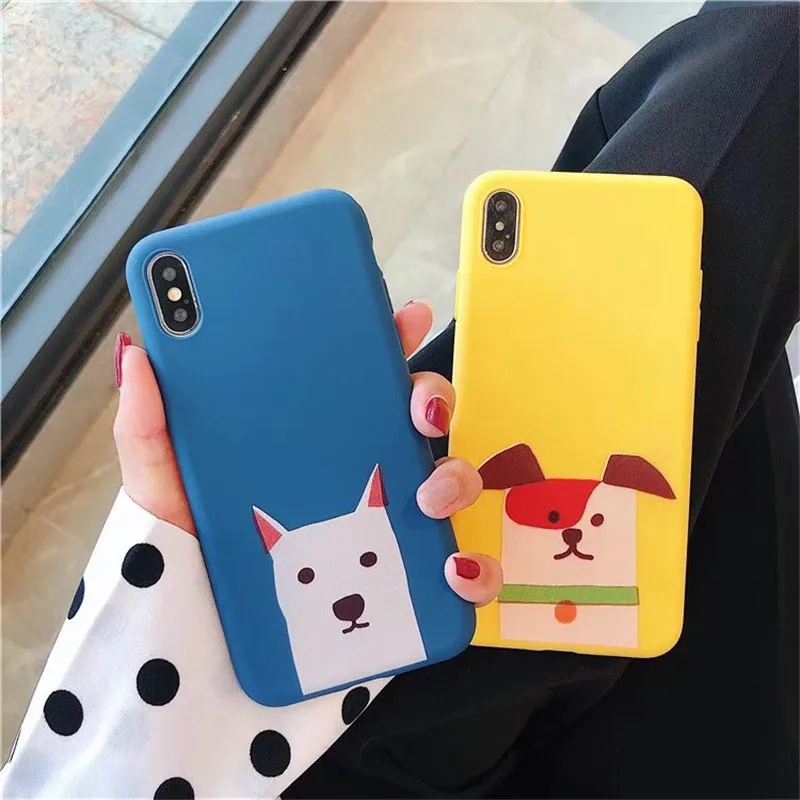 

Cute funny Cartoon puppy dog Couple Kawaii anime Phone Case For iPhone cover X XR XS max coque 7 7 Puls 8 6s 6 puls case silicon