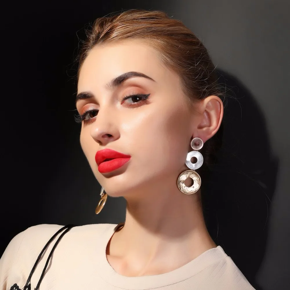 

Transmit love Earrings for woman Fashion metal earrings frosted size round long ear jewelry Valentine birthday gifts