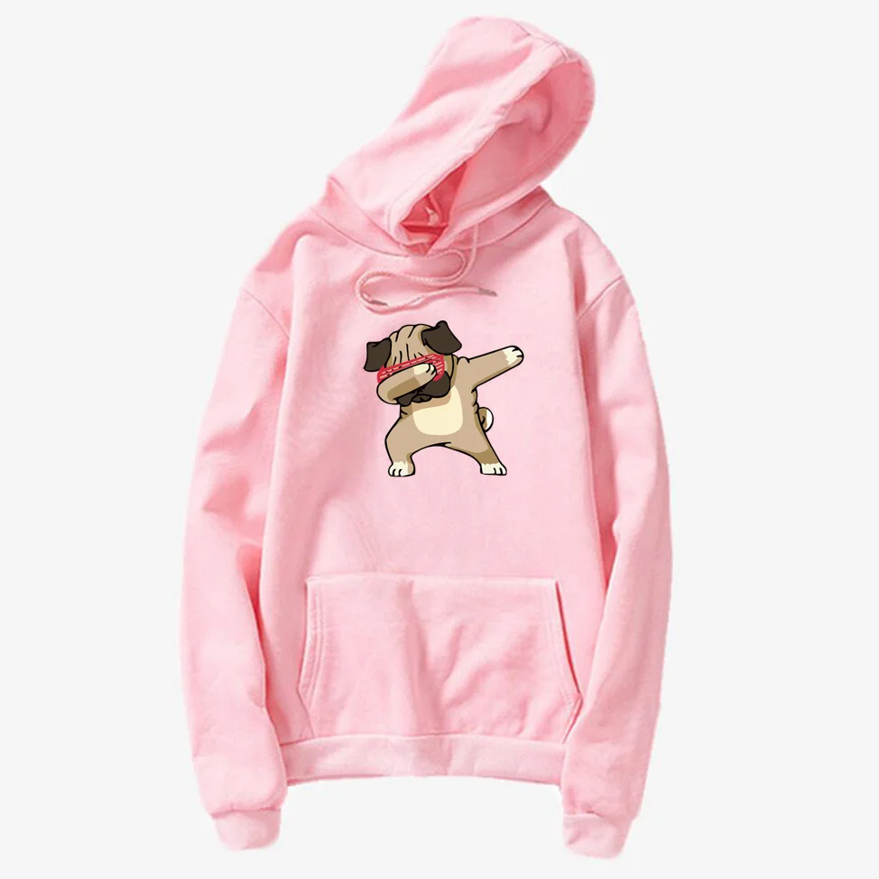 Winter 2018 fashion dabbing pug dog printed hoodies women cute hoody hooded pullover sweatshirt
