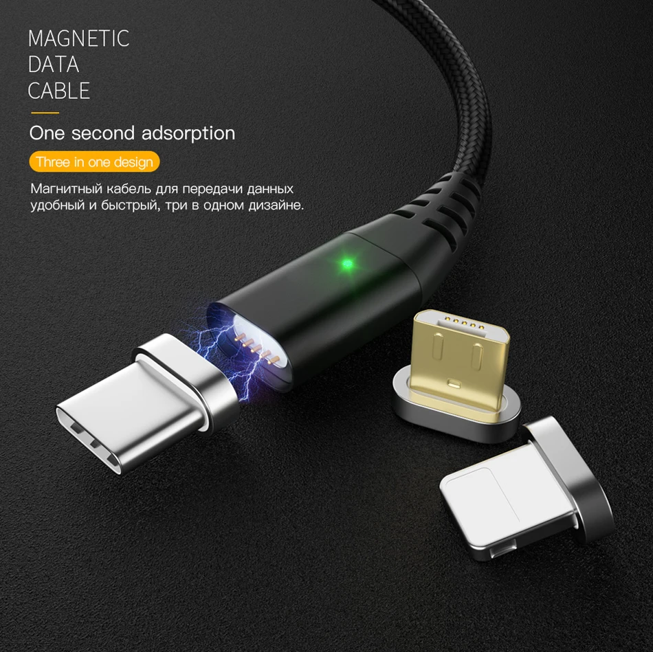 Магнитный кабель PZOZ micro usb для быстрой зарядки type-c для iphone, Магнитный зарядный кабель, адаптер для мобильного телефона android 3 в 1