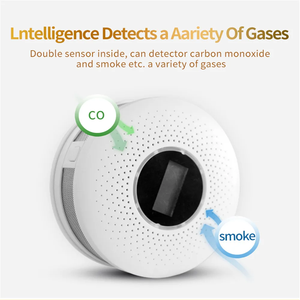 Comprar 2 en 1 LED Digital Sensor de humo gas alarma Co monóxido de carbono Detector de voz a Sensor de seguridad alta protección sensible