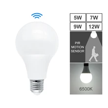 Ampoule LED avec capteur de mouvement PIR, E27, 220V, 5W, 7W, 9W, 12W, capteur Radar, lampe 6500K, pour la maison, les escaliers, les couloirs