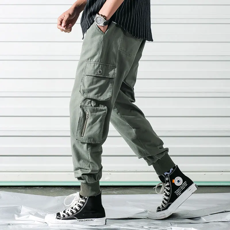 

YASUGUOJI New Fashion Mens Cargo Pants with 6 Pockets Japanese Streetwear Cotton Tactical Mens Chinos Pants Jogger Pants Men