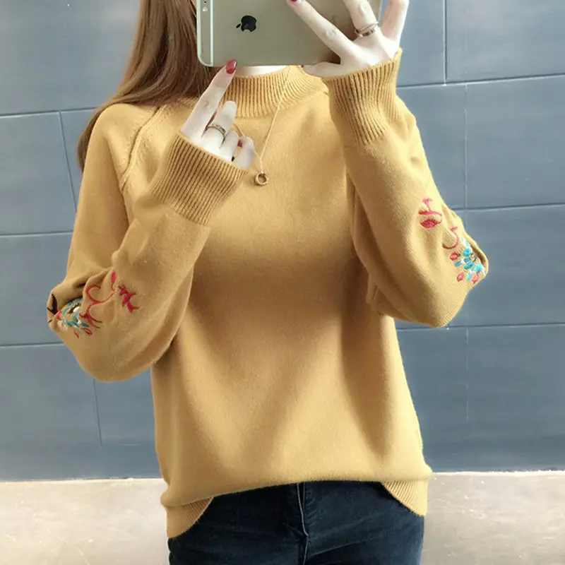 Новая мода, женский осенне-зимний брендовый свитер с вышивкой кота, пуловеры, теплые вязаные свитера, пуловер для девушек - Цвет: Хаки