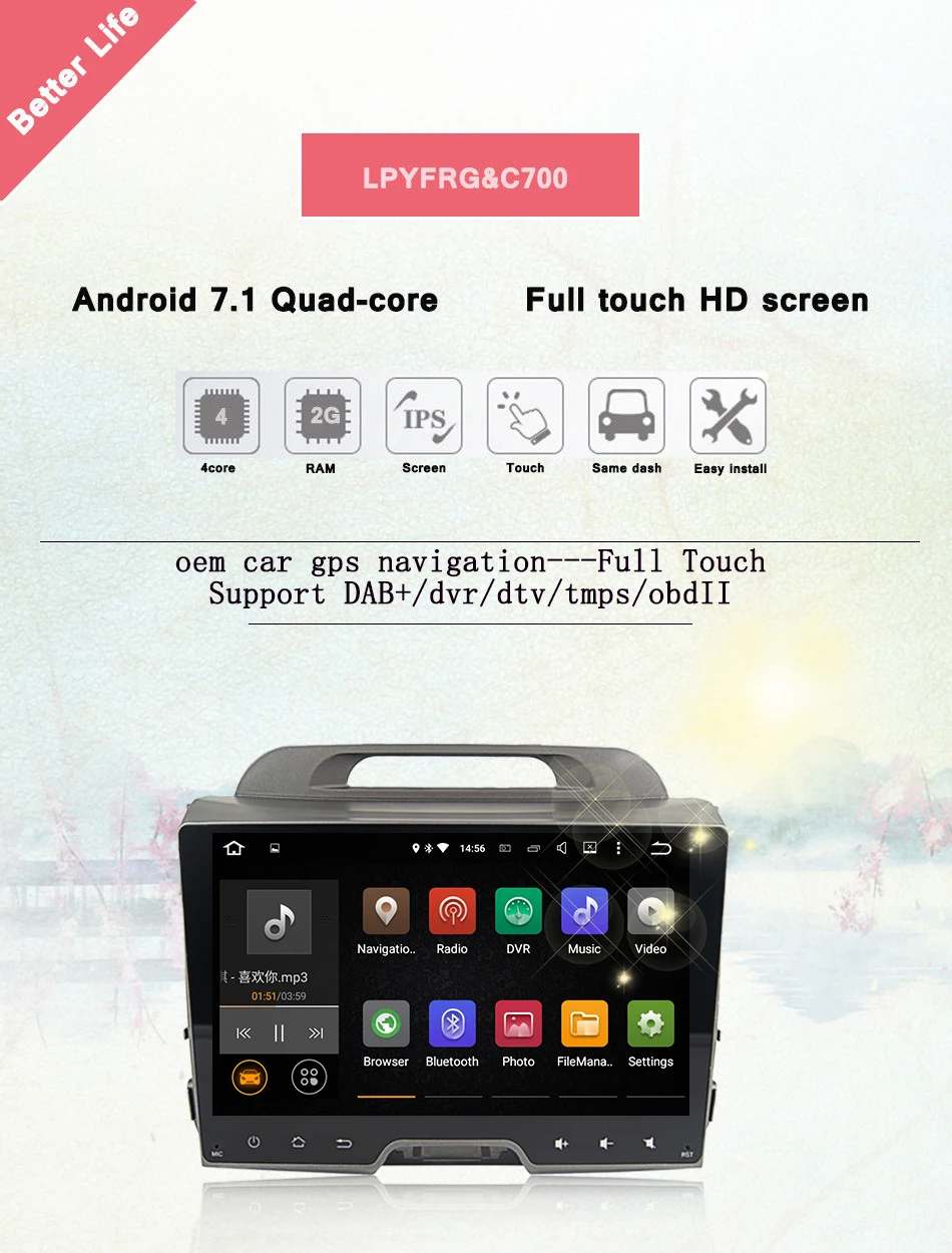 Excellent Car DVD player Gps Android 9.0 for KIA Sportage R / Sportage 2010 2014 2011 2012 2013 2015 Radio RDS WIFI Bluetooth 10.1" 2 DIN 4