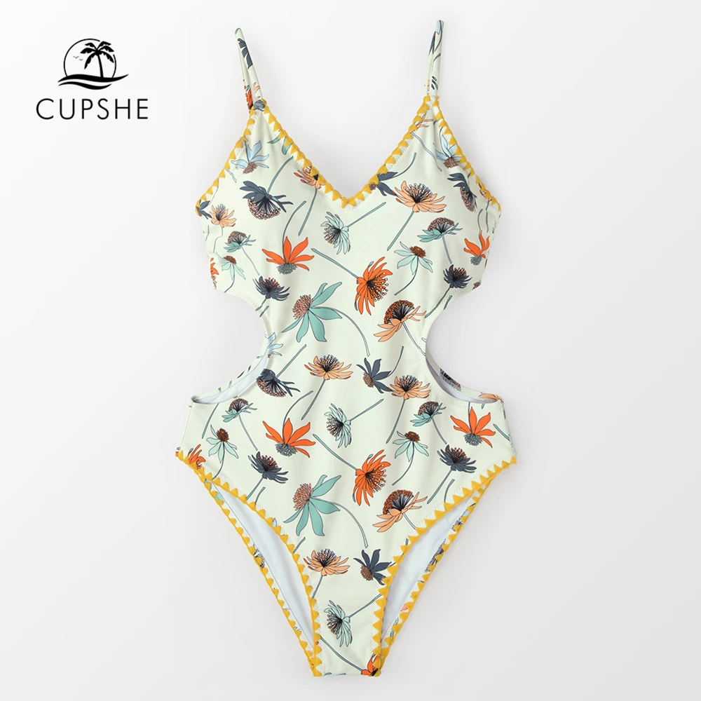 CUPSHE-Floral-Print-Cutout-One-Piece-Swimsuit-Women-Cutout-Monokini ...