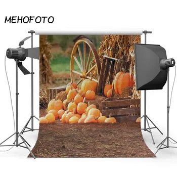 

Autumn Photography Backdrops Children Rural Farm Pumpkins Wheel Haystack for Photo Studio Photographic Background
