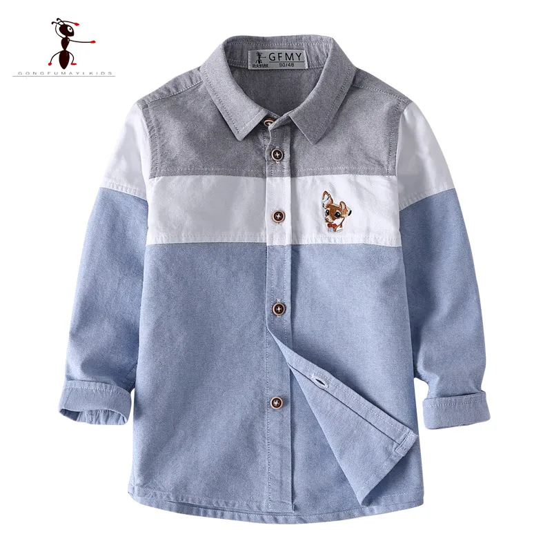 Online Camisas de niños de Color mezclado Kung Fu Ant estilo europeo azul amarillo manga larga Casual uniformes escolares blusas Turn down collar 2926