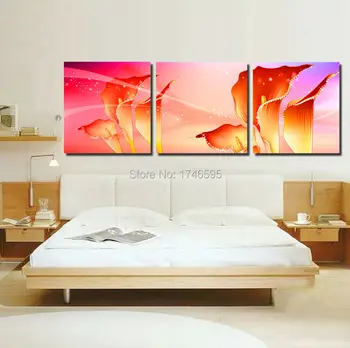 

Big 3pieces living room bedroom decor abstract home decor Wall Art picture orange calla lily flower Painting print on Canvas art