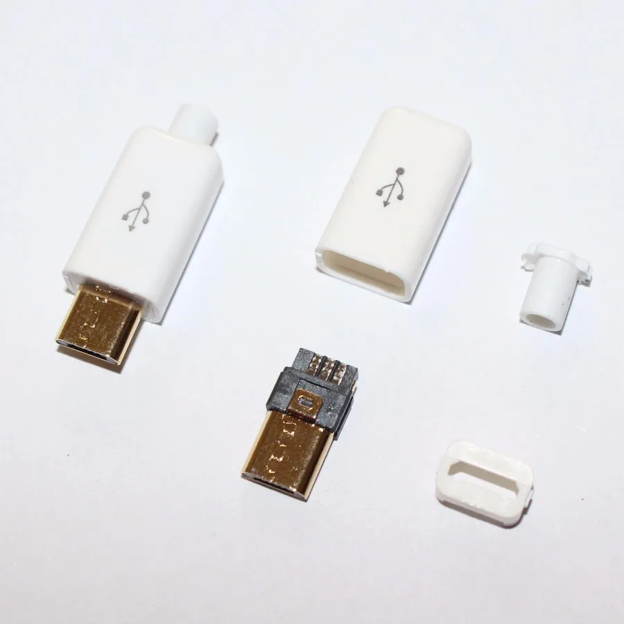 5 комплектов 4 в 1 5 pin DIY Micro usb type B Мужской 5pin четыре части Jack разъем хвост порт зарядки цвет белый и черный