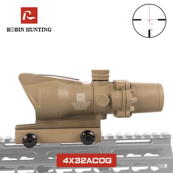 

4X32 ACOG Hunting Riflescope Tan Color Red Green Illuminated Optical Sight Glass Etched For Outdoor Hunting Airsoft Gun