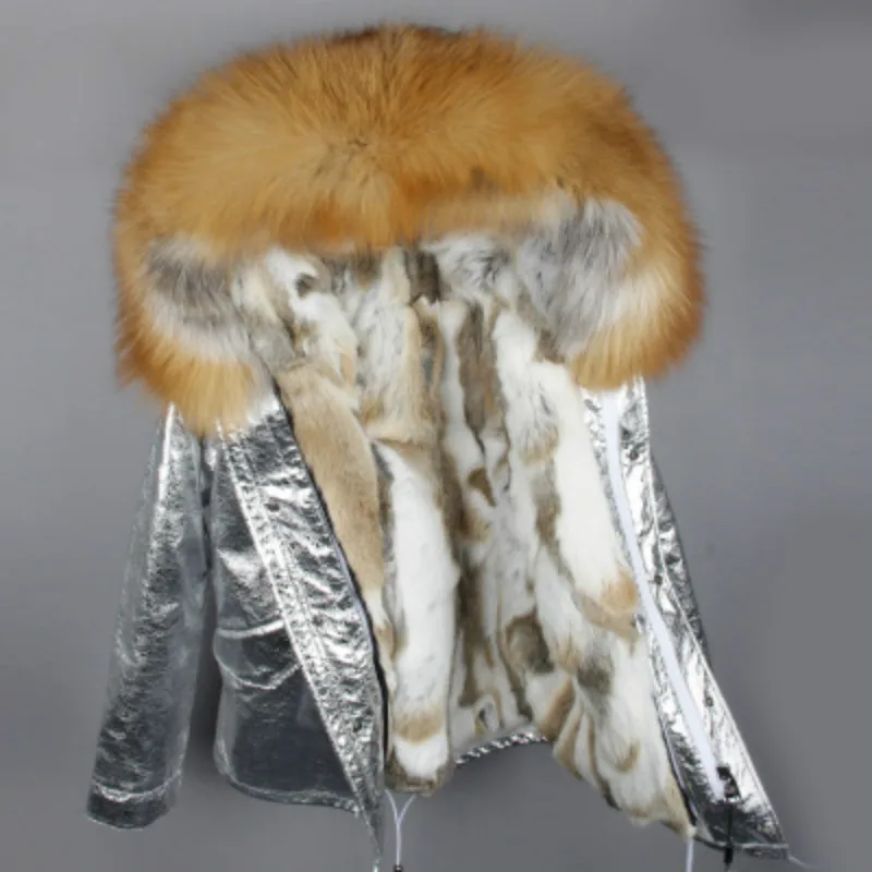 

maomaokong 2018 new real rabbit fur lining jacket big Fox fur collar women jacket