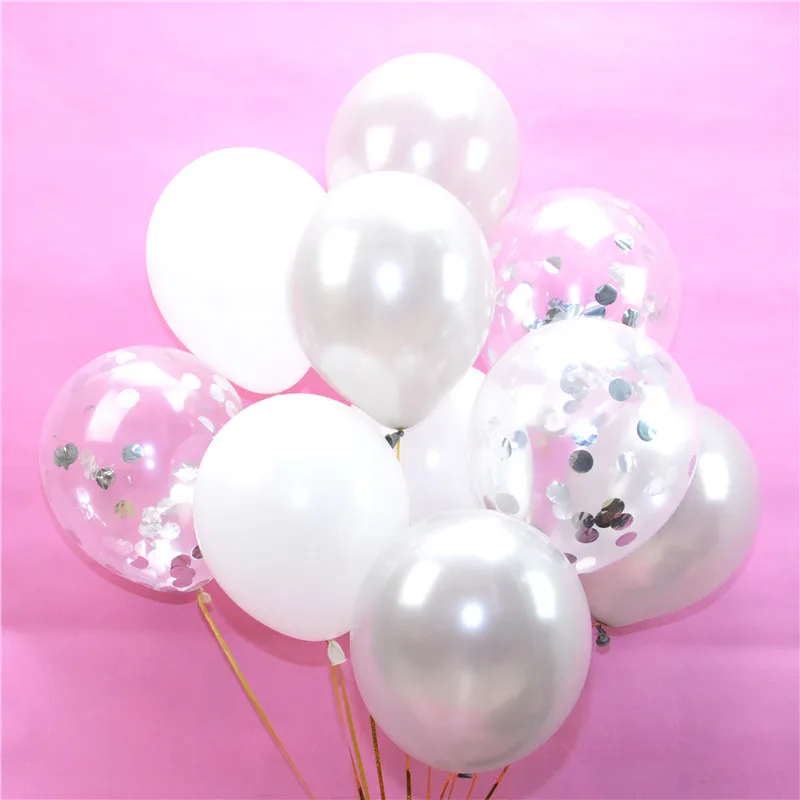 silver white latex balloon set