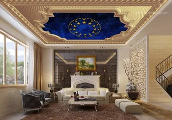 

Golden patte 3D Ceiling For TheLiving room Wall paper 3D Photo Mural Ceiling Wallpapers Customize