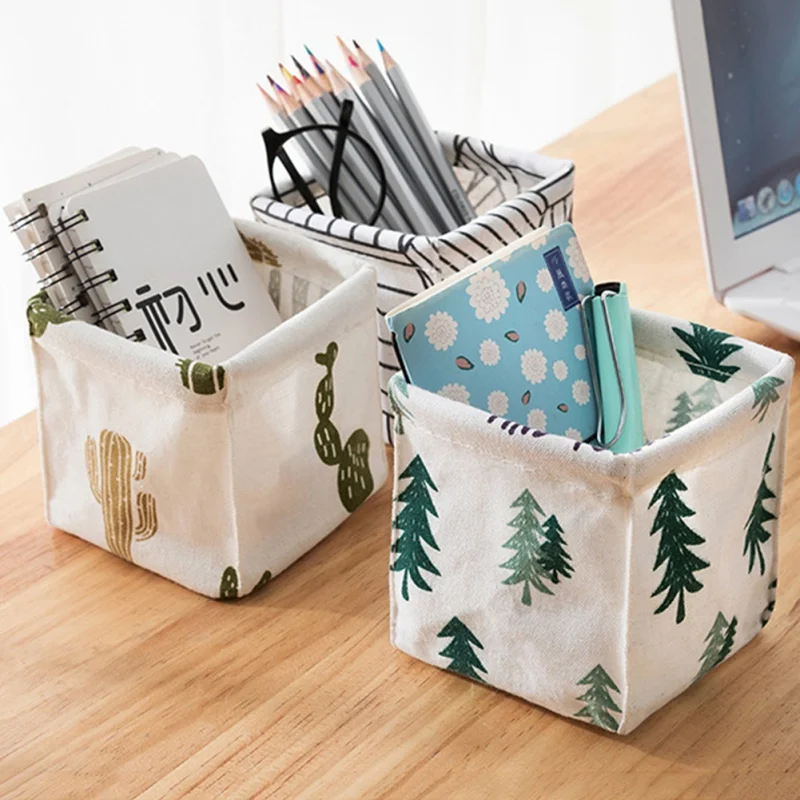 

Cotton Linen Foldable Desktop Storage Bag Diamond Stripe Storage Basket Portable Mini Sundries Container Household Storage