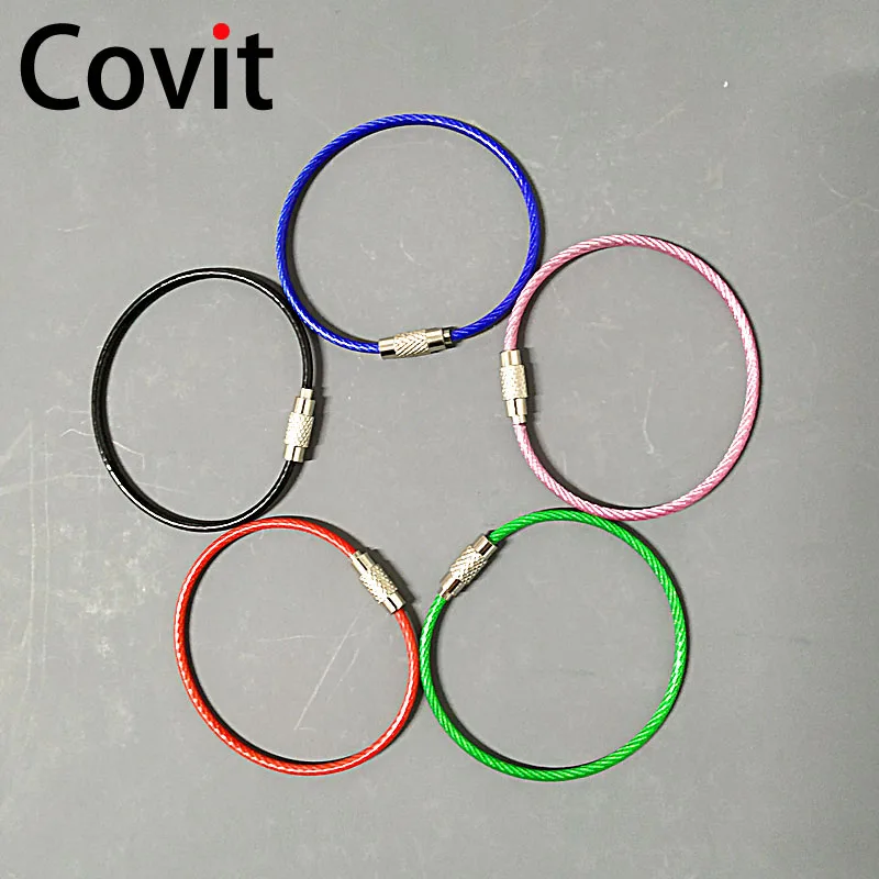 

5 Colors rubberized wire rope key ring stainless steel keychains DIY accessories outdoor multi-function key ring hang buckle