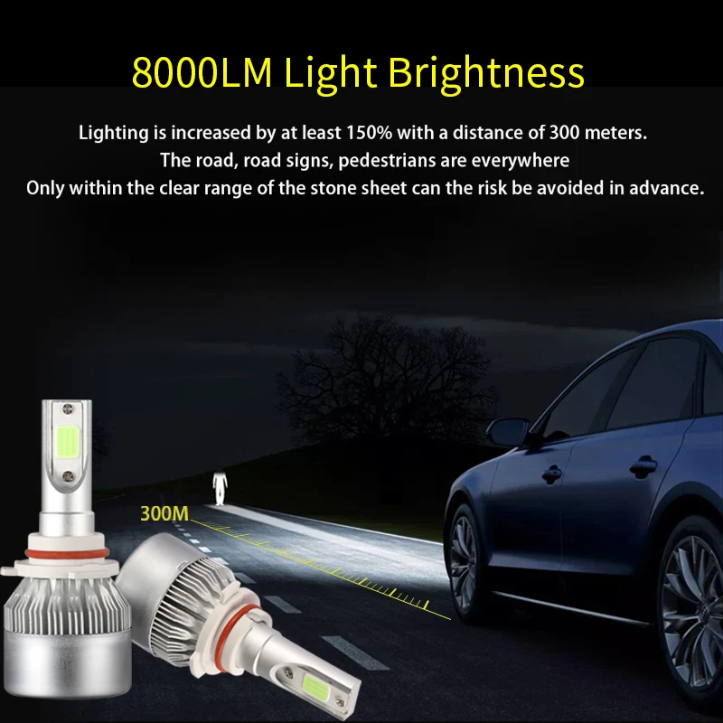 2pcs car led lamp H16 Lights Bulbs LED h10 h7 h27 9003 9004 9005 9006 9004 9007 5202 9012 Headlights 12V 6000K C6 H11 Auto Lamps