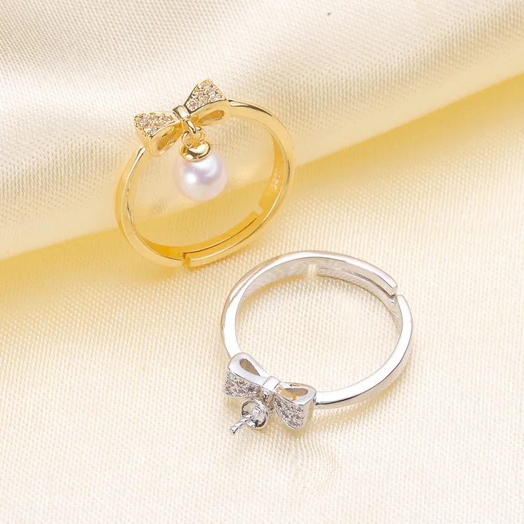 

Ring Mount Pearl Accessories Adjustable Size 925 Sterling Silver Ring Jewelry DIY making No Pearl Free Shipping