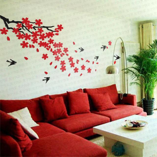 ikea style crystal 2mm thick three dimensional cherry swallow wall