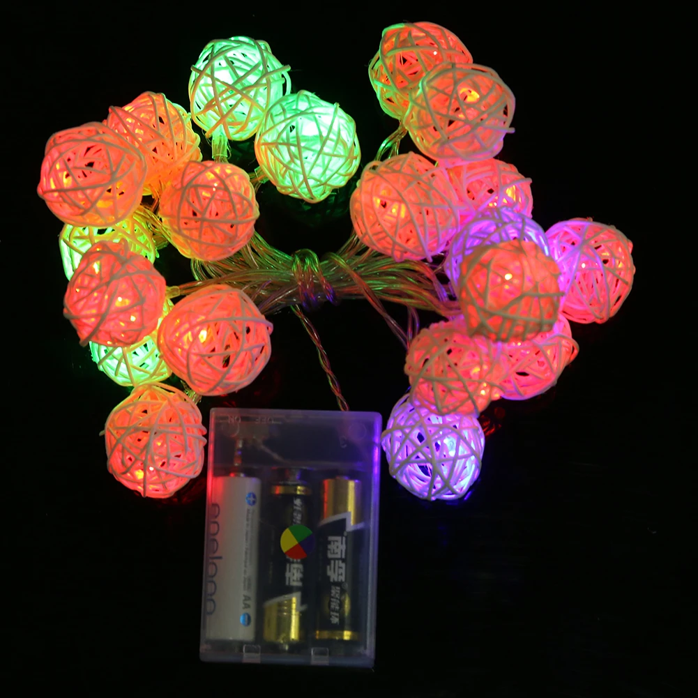 

2.2M/20 LED Rattan Ball Flashing RGB LED String Lights for Christmas Holiday Fairy Party Wedding Decoration (without battery)
