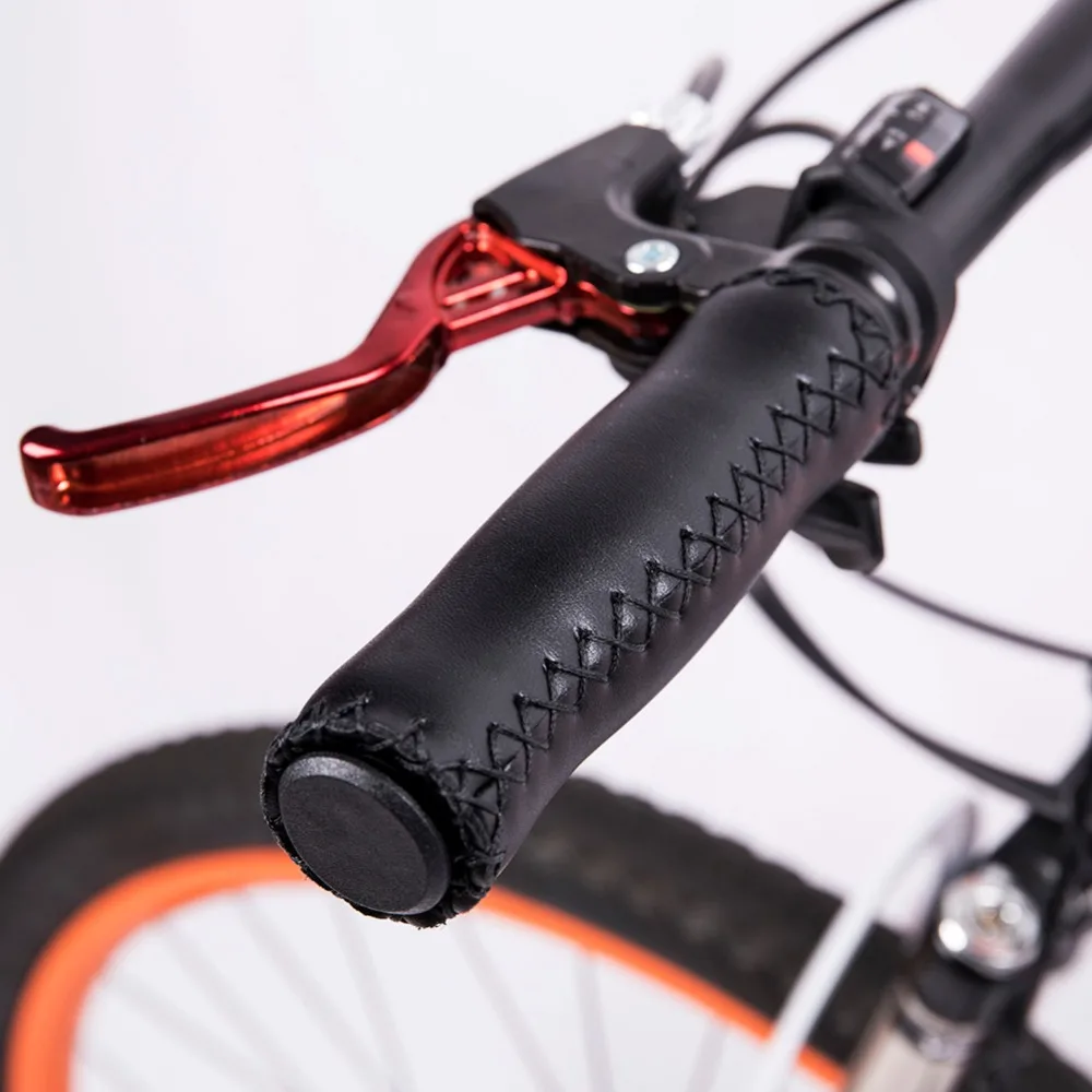 MTB BMX Road Mountain Bike Bicycle Cycling Stitched PU Leather Handlebar Grips