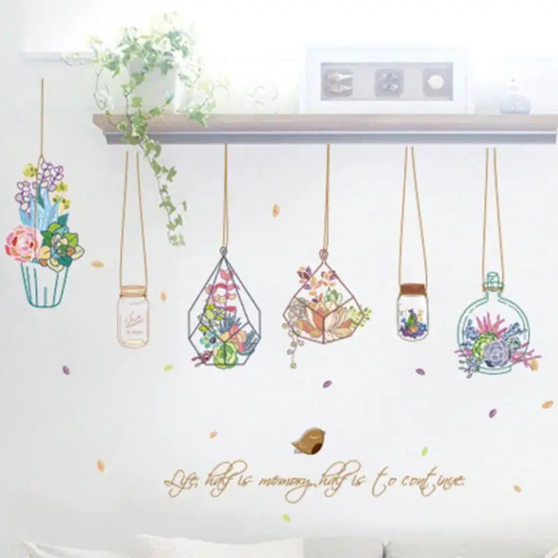 

Decal Kitchen Living Room Waterproof Wall Sticker DIY Removable Home Beautiful Flower Window Bonsai Pattern