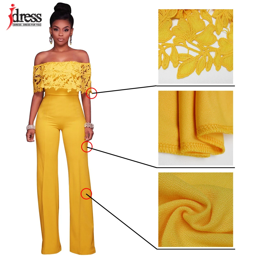 IDress Lace Crochet Rompers Women Jumpsuit Sexy Strapless Bodycon Jumpsuit Wide Leg Black White Yellow Long Pant Romper Overalls (16)
