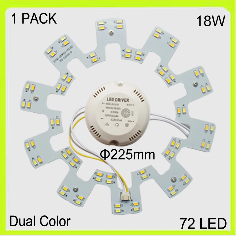 

New round 72LED 18W LED plate pcbs led board DUAL COLOR warm cold white dia272MM techo LED 220V 230V 240V=50W 2D circular tube