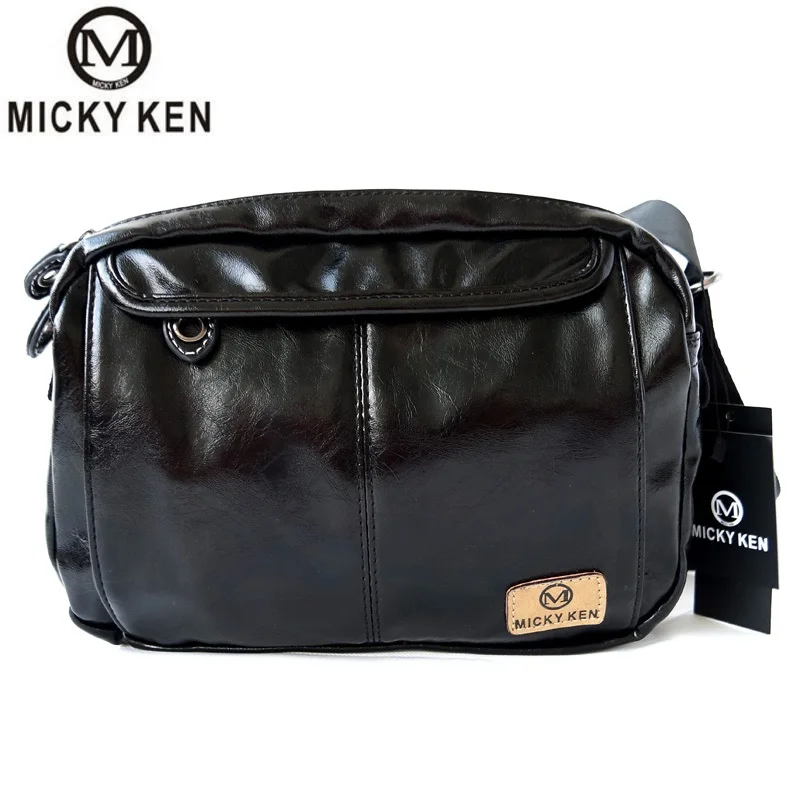 

MICKY KEN Brand Fashion Men's Shoulder Messenger Bag Bright Patent Leather PU Men's Bag Yoshida Bag 3089 Double Zipper Men's Bag