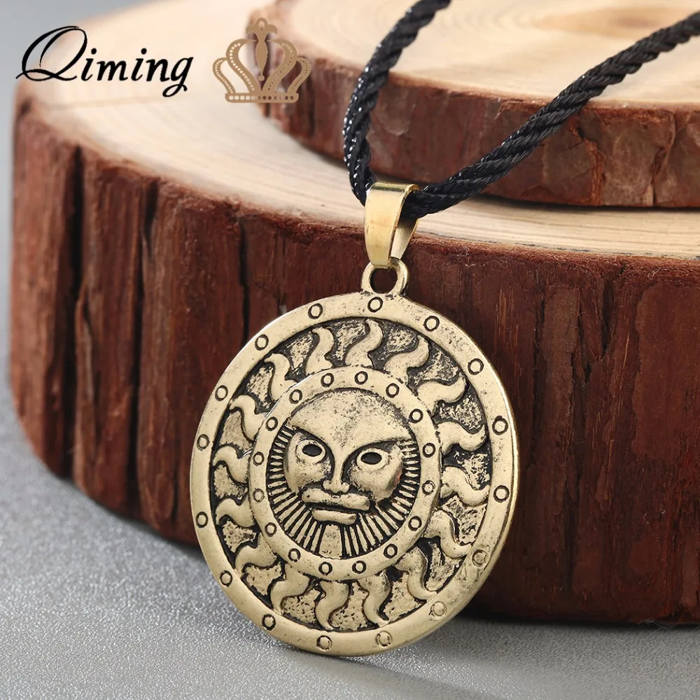 

QIMING symbol of the God Yarila Spring Sun Slavic Necklace Charm Amulet Pendant Antique Silver Pagan jewelry Necklace Women