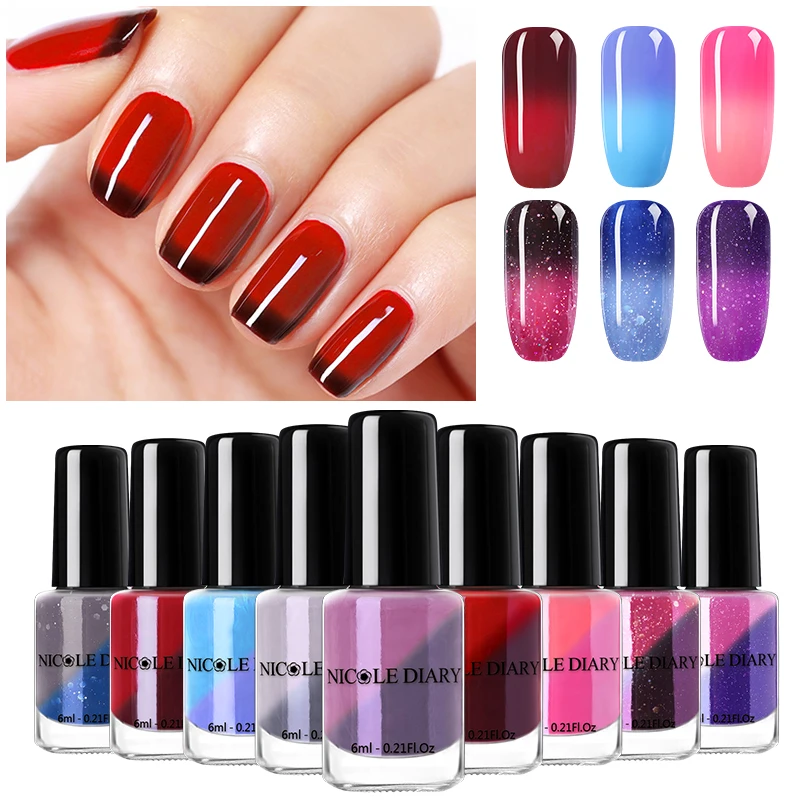 NICOLE DIARY 6ml Peel Off Thermal Nail Polish Glitter Chameleon Color Changing Water-based Manicure Nail Art Varnish