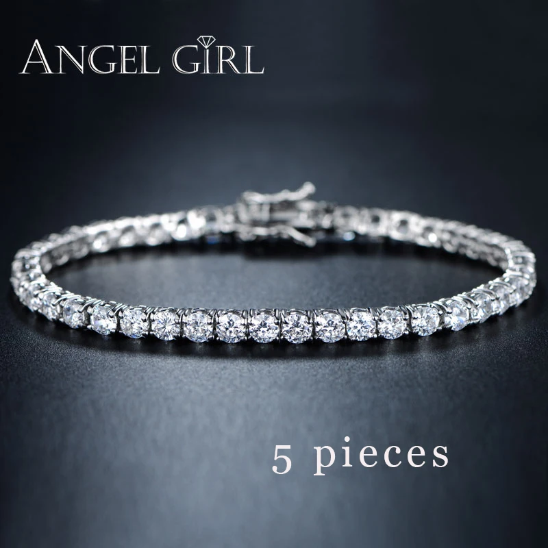 

Angel Girl Hot Sale 4 Prongs Tennis Bracelet With 3MM/4MM Clear Cubic Zirconia For Men/Women 185MM