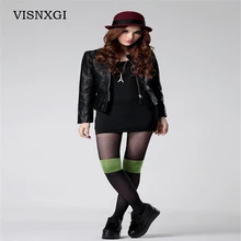 VISNXGI, Модные женские сексуальные колготки серого/зеленого цвета, накладные высокие колготки, тату, лоскутные колготки, хорошее качество