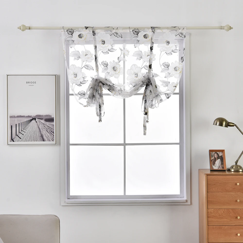 Floral Roman Sheer Curtains Short Kitchen Valance Vurtain Tulle Fabrics Sheer Panel Modern Curtain Flower Window (10)