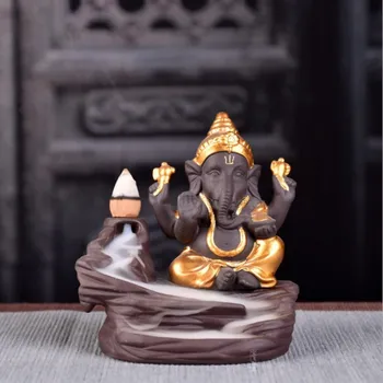 

Ganesha Backflow Incense Burner Elephant God Emblem Auspicious and Success Ceramic Cone Censer Home Decor With Gift