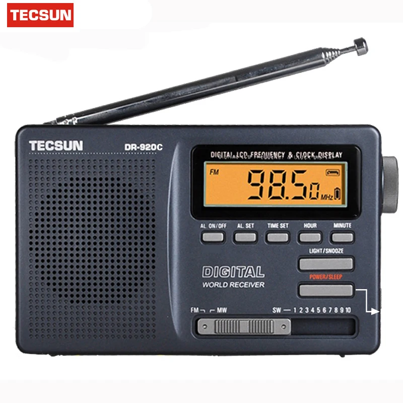 Цифровые часы Tecsun с приемником и подсветкой FM радио MW SW 12 полос цвет серый Y4139H