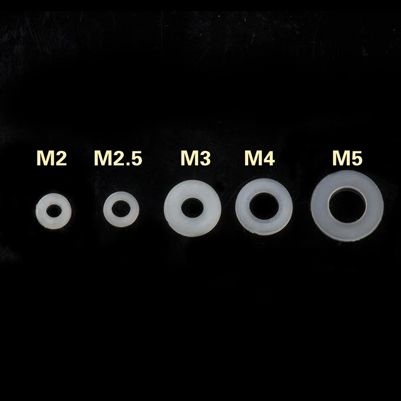 100 шт./компл. белый Пластик нейлоновая шайба M2 M2.5 M3 M4 M5 M6 M8 нейлоновые плоские прокладки уплотнения шайба уплотнительное кольцо