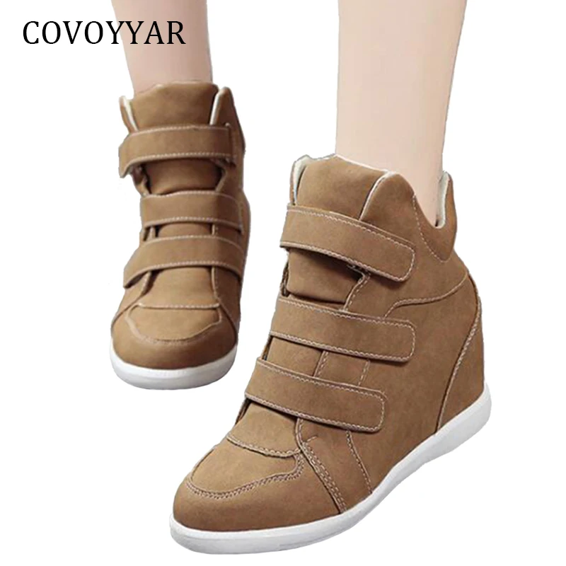 

COVOYYAR 2019 Hidden Heel Women Sneakers Spring Autumn Comfort Flock Platform Ankle Boots Hook Loop High Top Casual Shoes WSN701