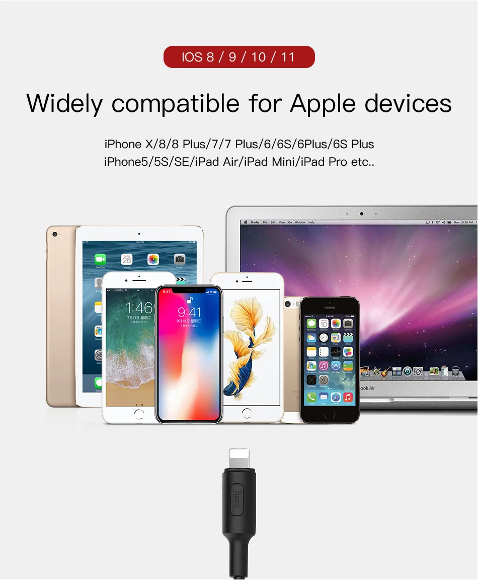 HOCO USB кабель для iPhone 11 Por X 8 7 6 5 6s plus Быстрая зарядка телефона USB кабель для передачи данных для Apple IOS 11 iPad USB Кабель зарядного устройства
