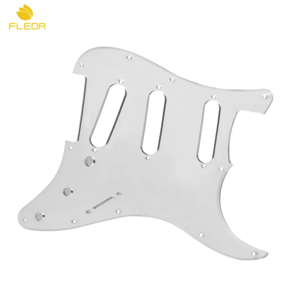 FLEOR Silver Mirror Electric Guitar Pickguard SSS 11 Holes& Back Plate& Screws for Mexico/USA Modern Strat Guitar Accessories