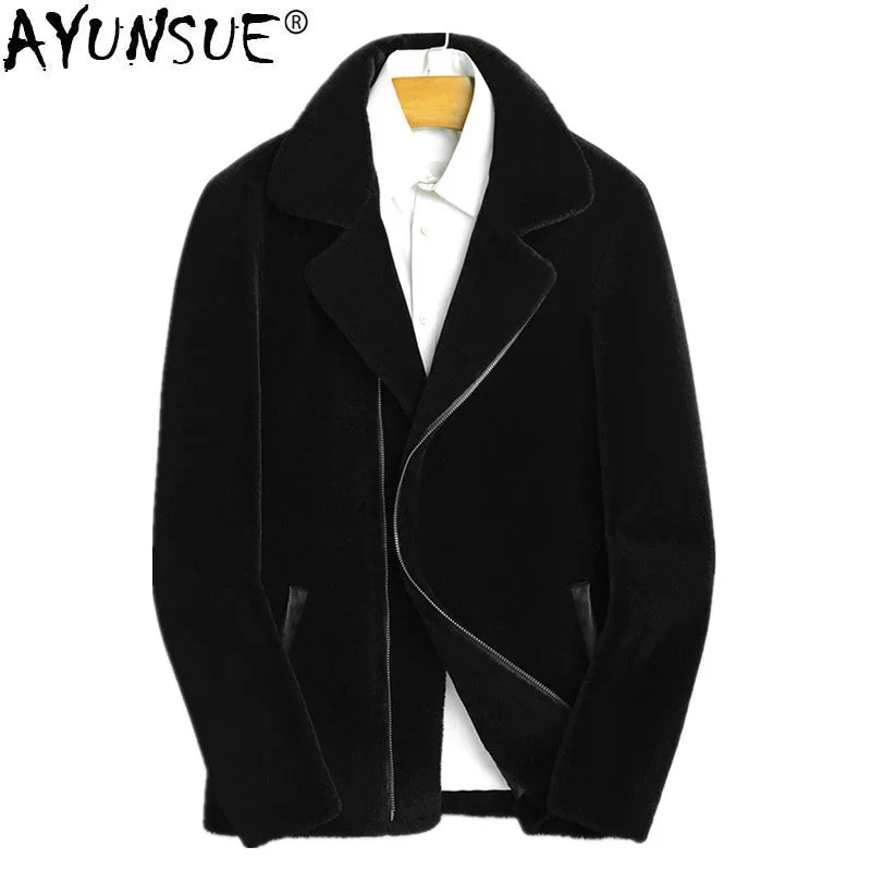 AYUNSUE 100% Wool Coat Real Sheep Shearling Fur Coat Streetwear Winter Jacket Men Autumn Mens Jackets and Coat LSY080173 MY1140