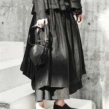 Cakucool Новая Осенняя Женская юбка с разрезом сзади, многослойный дизайн, готика, Харадзюку, японские длинные штаны, юбки, макси размер, черный