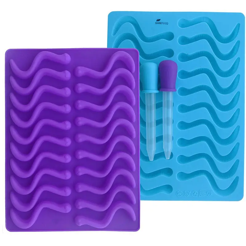 JX-LCLYL Silicone Bar Ice Tray Jelly Mold Worms Snake Chocolate Candy Gummy Maker Mold