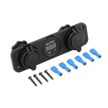 

New arrival1Pc Car Cigarette Lighter 12V Dual Socket USB Adapter Charger + Digital Voltmeter Drop ship