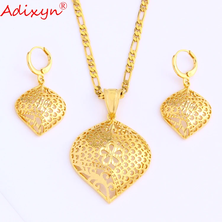 

Adixyn Duabi Necklace&Earring&Pendant Gold Color Ethnic Hollow Jewelry Sets For Women Wedding Gifts N08239