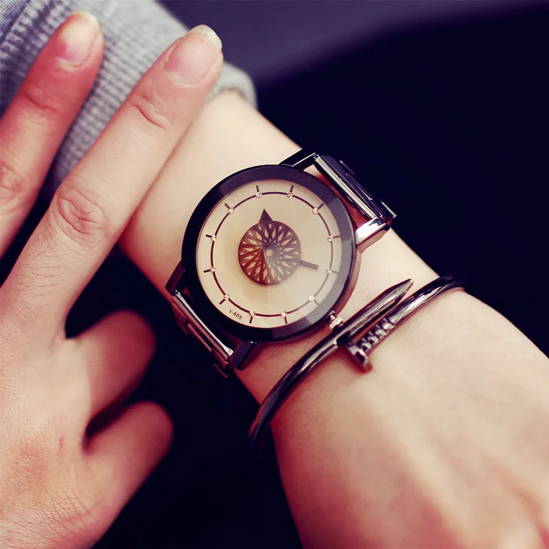 Модные роскошные алмаз зеркало часы Мужчины Женщины 2017 цветок дизайн проигрывателя часы BGG бренд из нержавеющей стали Кварцевые наручные