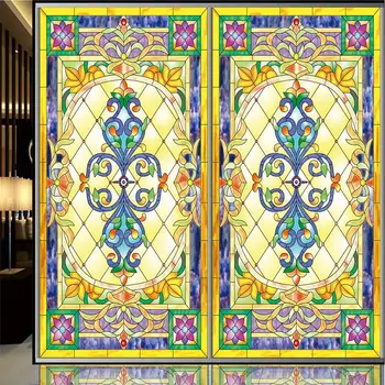 

Static window stickers retro stained glass stickers painting art church frosted glass doors wardrobe opaque Window film