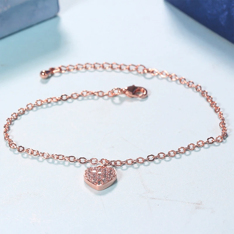 

Crystal Heart Charm Bracelet For Women Korean Jewelry Rose Gold Wrist Bracelet Trendy Heart Metal Bracelet Bracelet Femme